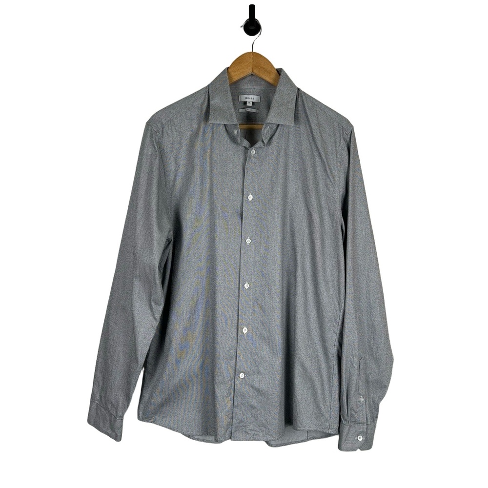 Reiss Men's Grey Long-Sleeve SLIM FIT Button-Down Shirt
